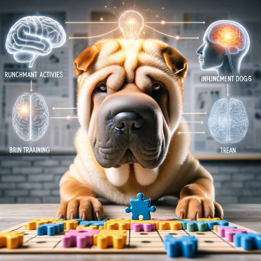 Shar Pei engaging in a brain-stimulating puzzle game, demonstrating the effectiveness of mental exercises and enrichment activities for Shar Pei's mental health and behavior in a daily routine.