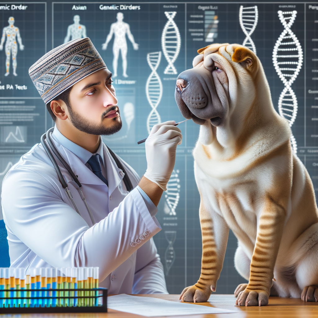 Veterinarian conducting canine genetic testing to identify Shar Pei genetic disorders and prevent Shar Pei health issues through dog DNA tests.