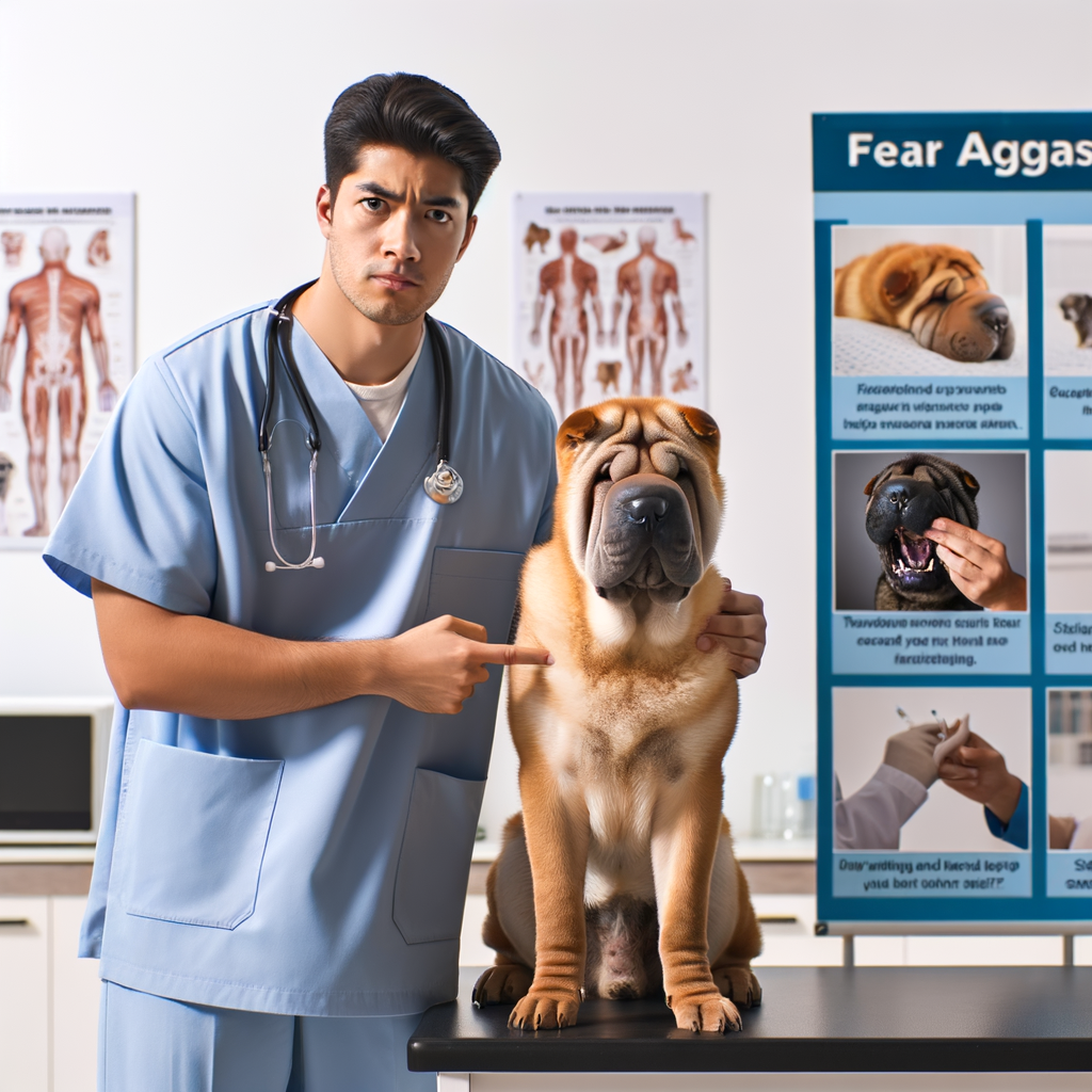 Veterinarian illustrating Shar Pei aggression signs and fear aggression in dogs, with guidelines for managing and treating Shar Pei behavior problems and fear aggression symptoms.