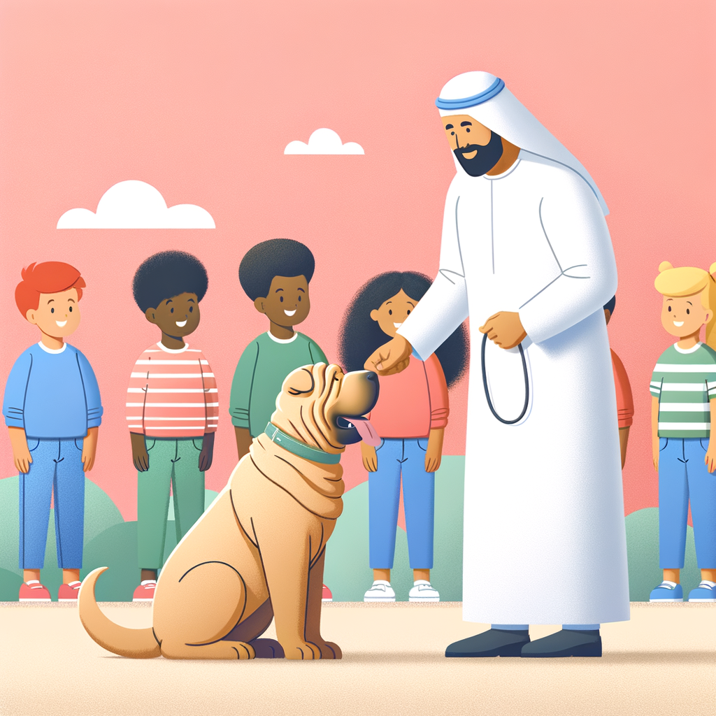 Professional trainer demonstrating best ways to introduce a child-friendly Shar Pei to kids, showcasing proper Shar Pei behavior and socialization with children in a safe environment.