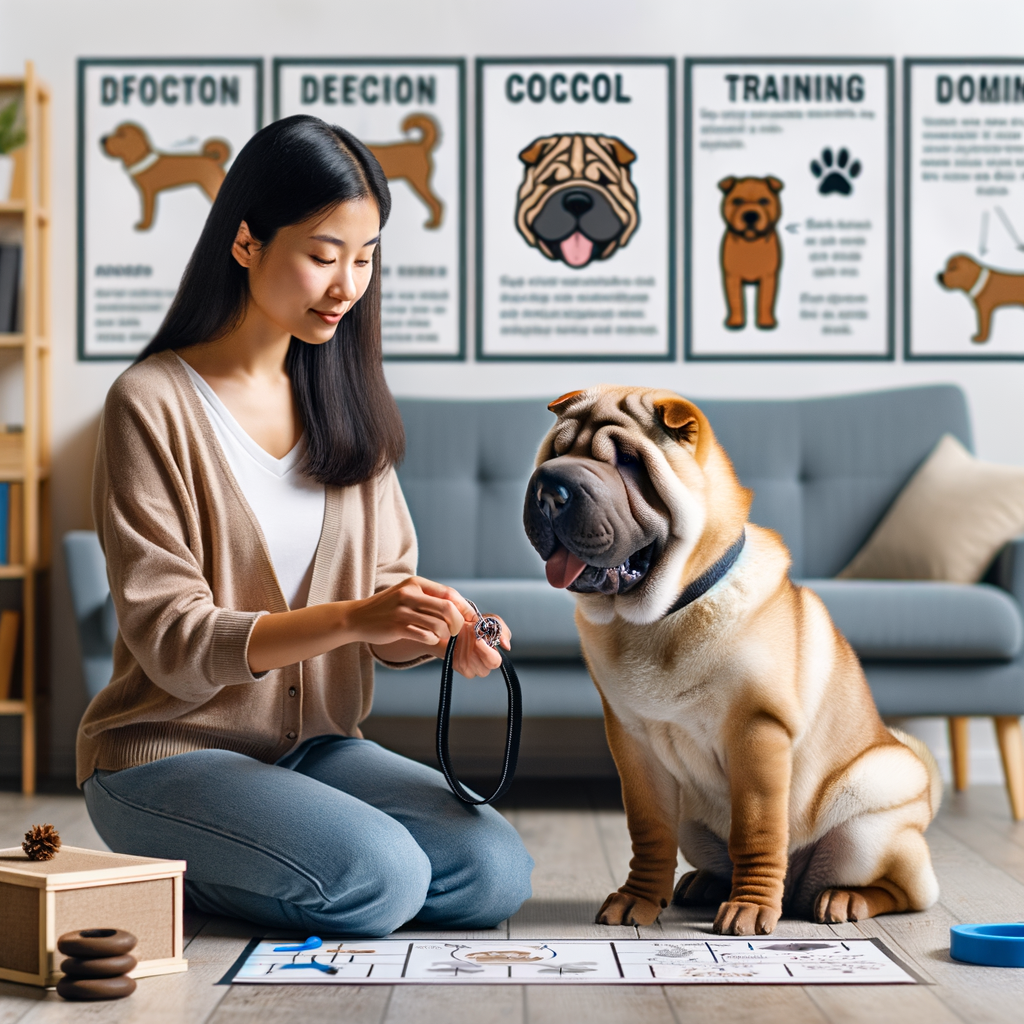 Professional dog trainer using effective recall training techniques and visual aids for Shar Pei obedience and behavior training, highlighting the best methods for dog recall and Shar Pei specific training methods.
