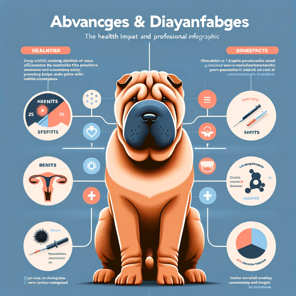 Infographic detailing Shar Pei spaying benefits and neutering drawbacks, highlighting the pros and cons of neutering your Shar Pei, including the health impact and effects of spaying on Shar Pei's health.