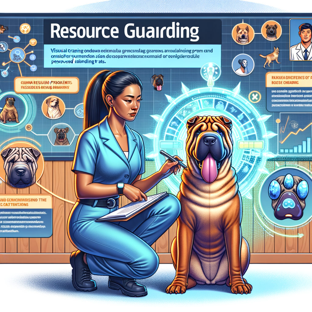 Dog trainer addressing resource guarding in Shar Pei, highlighting signs of this behavior with visual cues and providing solutions for common Shar Pei behavior problems including aggression.