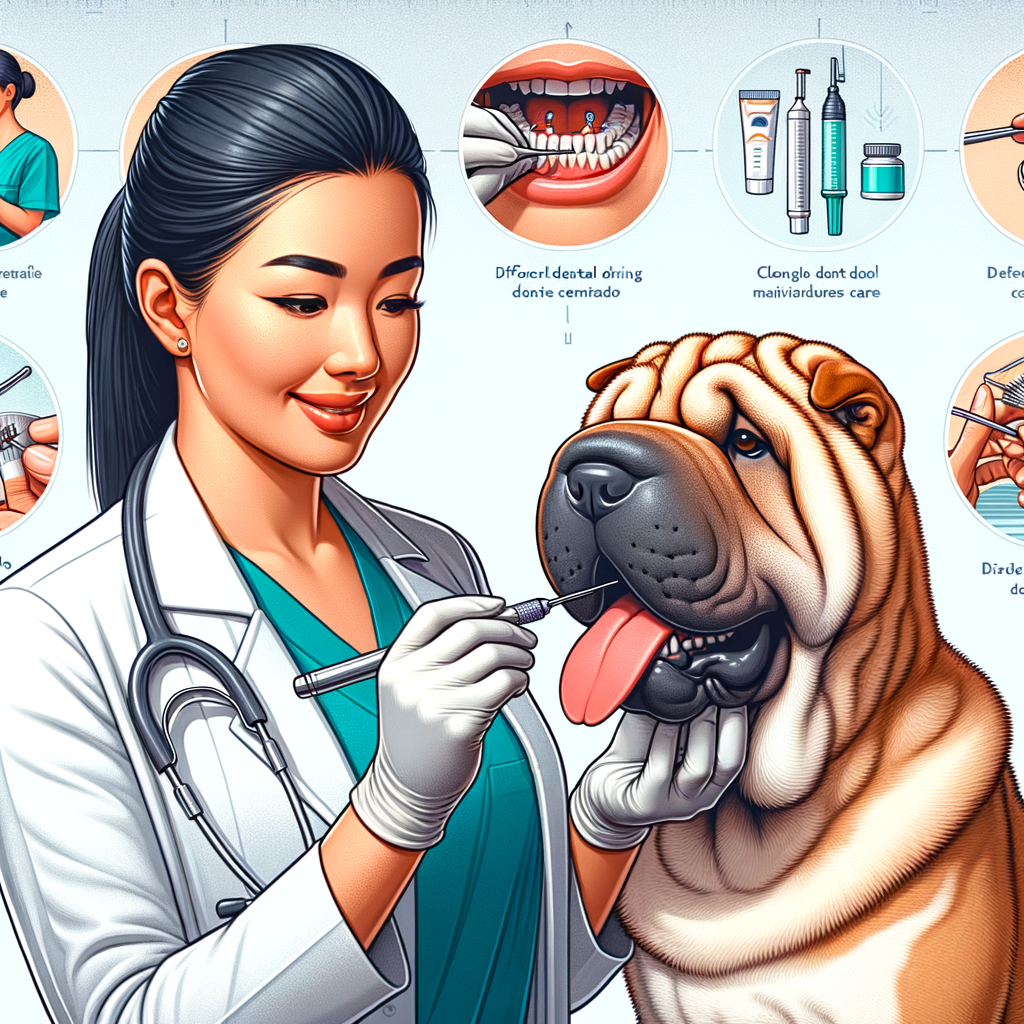 Veterinarian demonstrating Shar Pei dental care and teeth cleaning methods, emphasizing the importance of maintaining Shar Pei's dental health for optimal oral health.