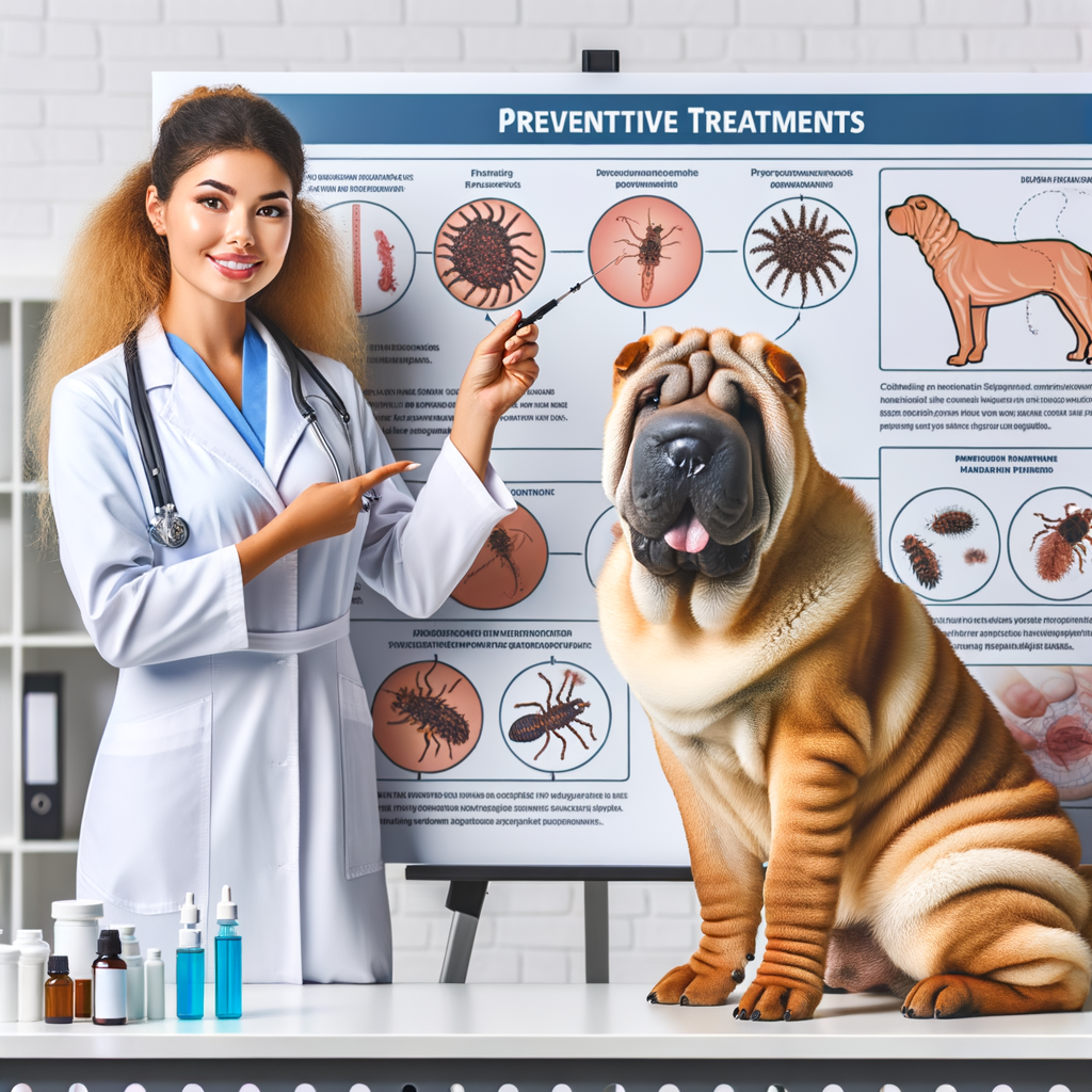 Veterinarian demonstrating Shar Pei parasite prevention methods and treatments, providing Shar Pei health tips and infestation prevention strategies to protect Shar Peis from parasites.